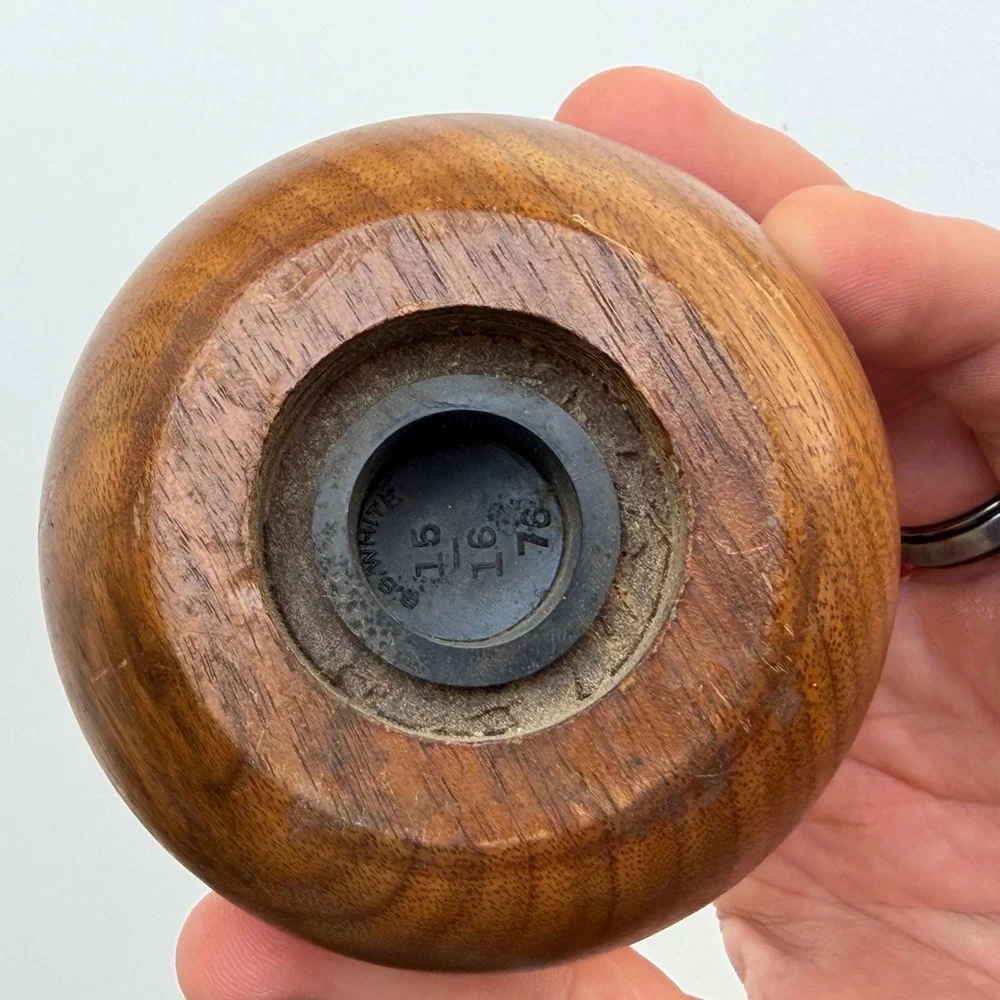 Vintage Hand Turned Wood Salt Shaker‎ Brown Mid Century Modern Pear
